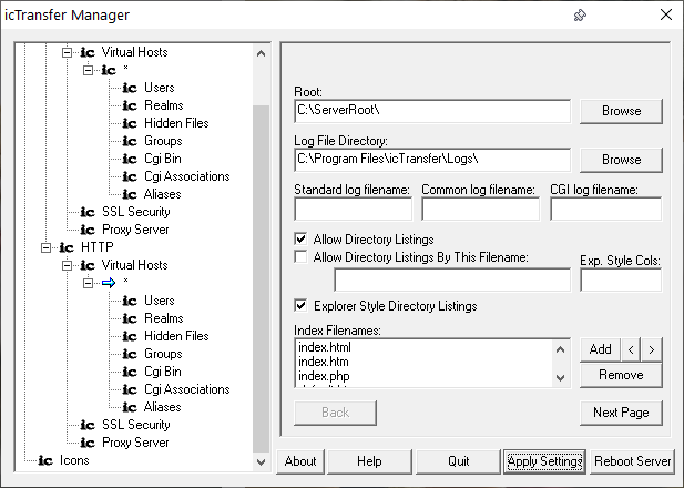 A screenshot of one of the configuration pages.